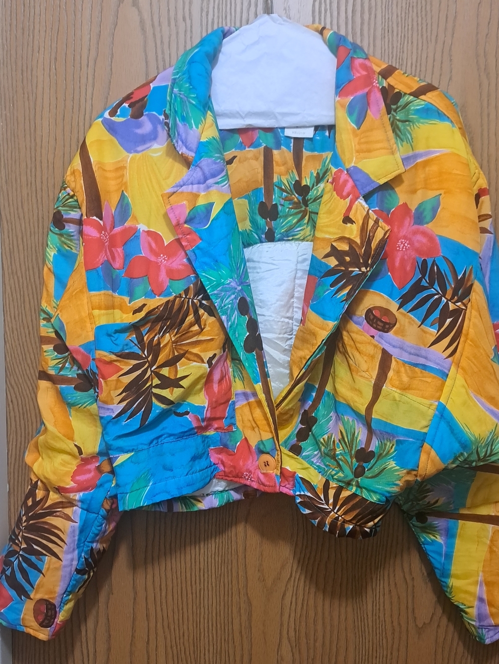 Vtg 90's Carol Andersen Bright  Floral Tropical Print Cropped Bomber Jacket S/M